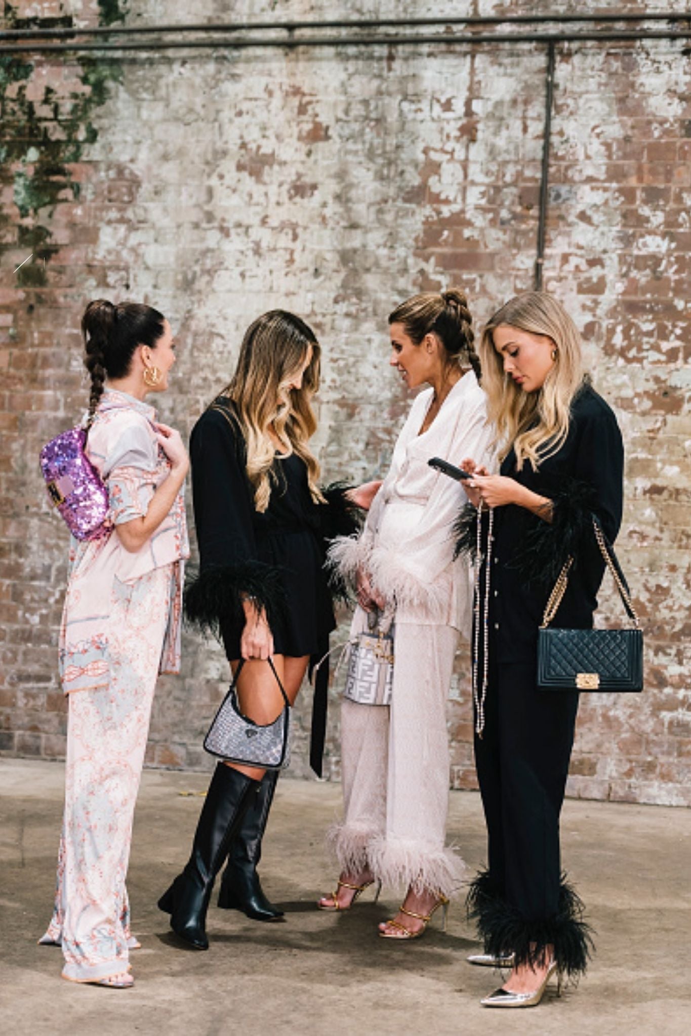 australian fashion week street style Vogue feather trim pj set homebodii