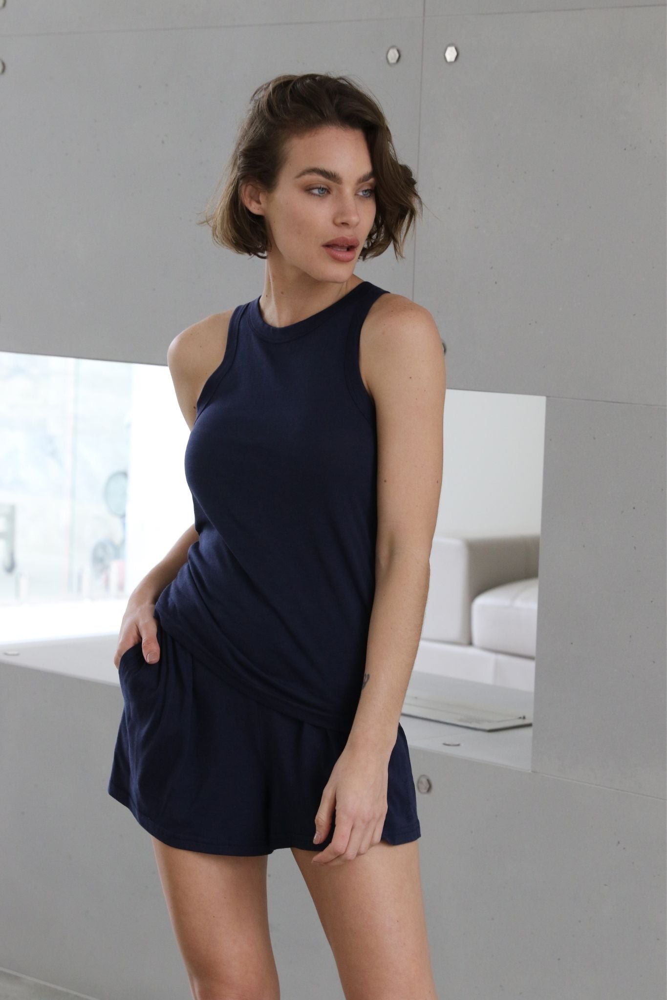 Homebodii Basic Tencel™ Womens Singlet Navy | Homebodii