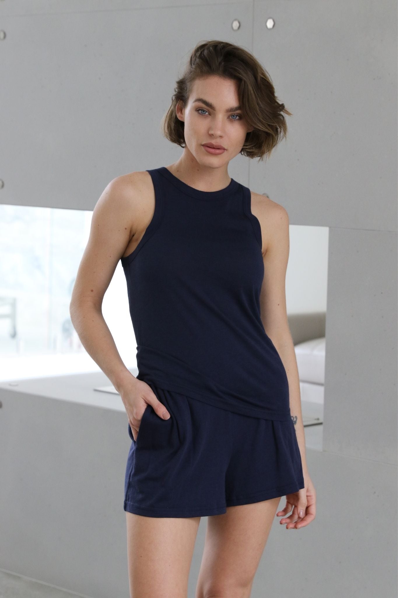 Homebodii Basic Tencel™ Womens Singlet Navy | Homebodii