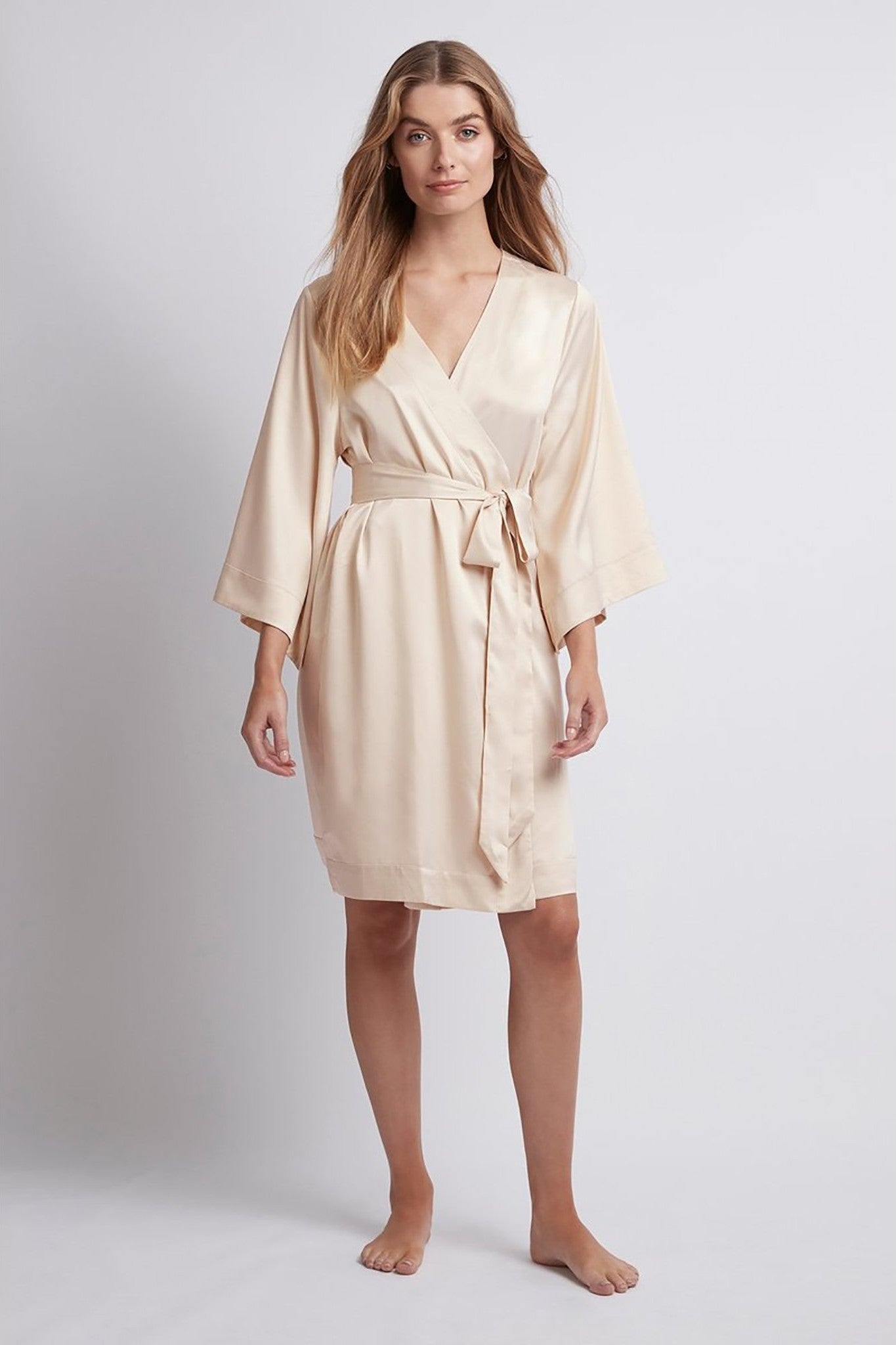 Jasmine Luxury Satin Personalised Robe Champagne | Homebodii