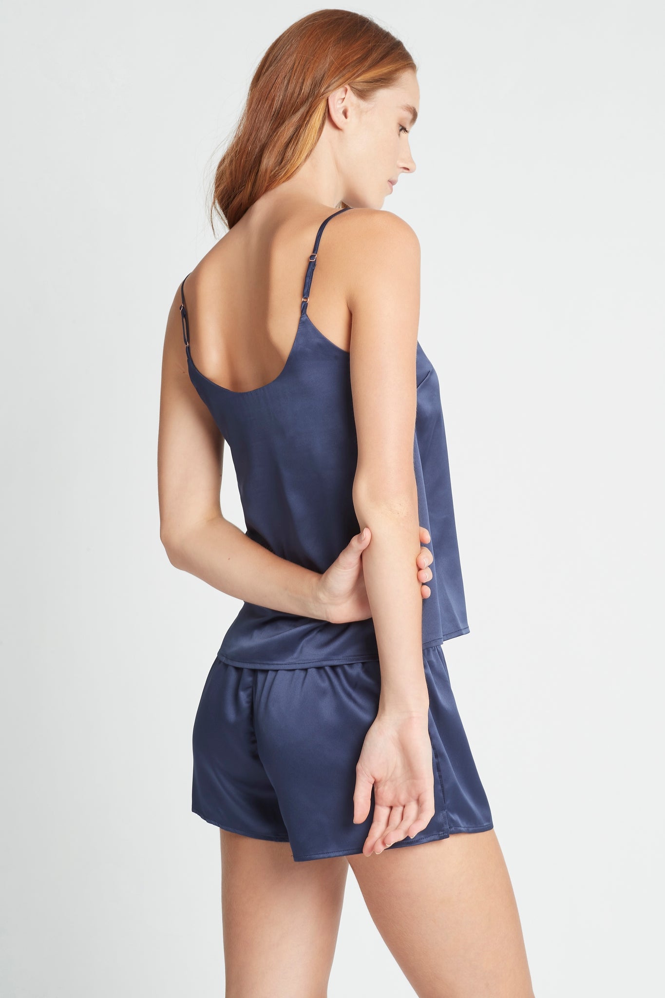 Jasmine Satin Cami Set Navy | Homebodii