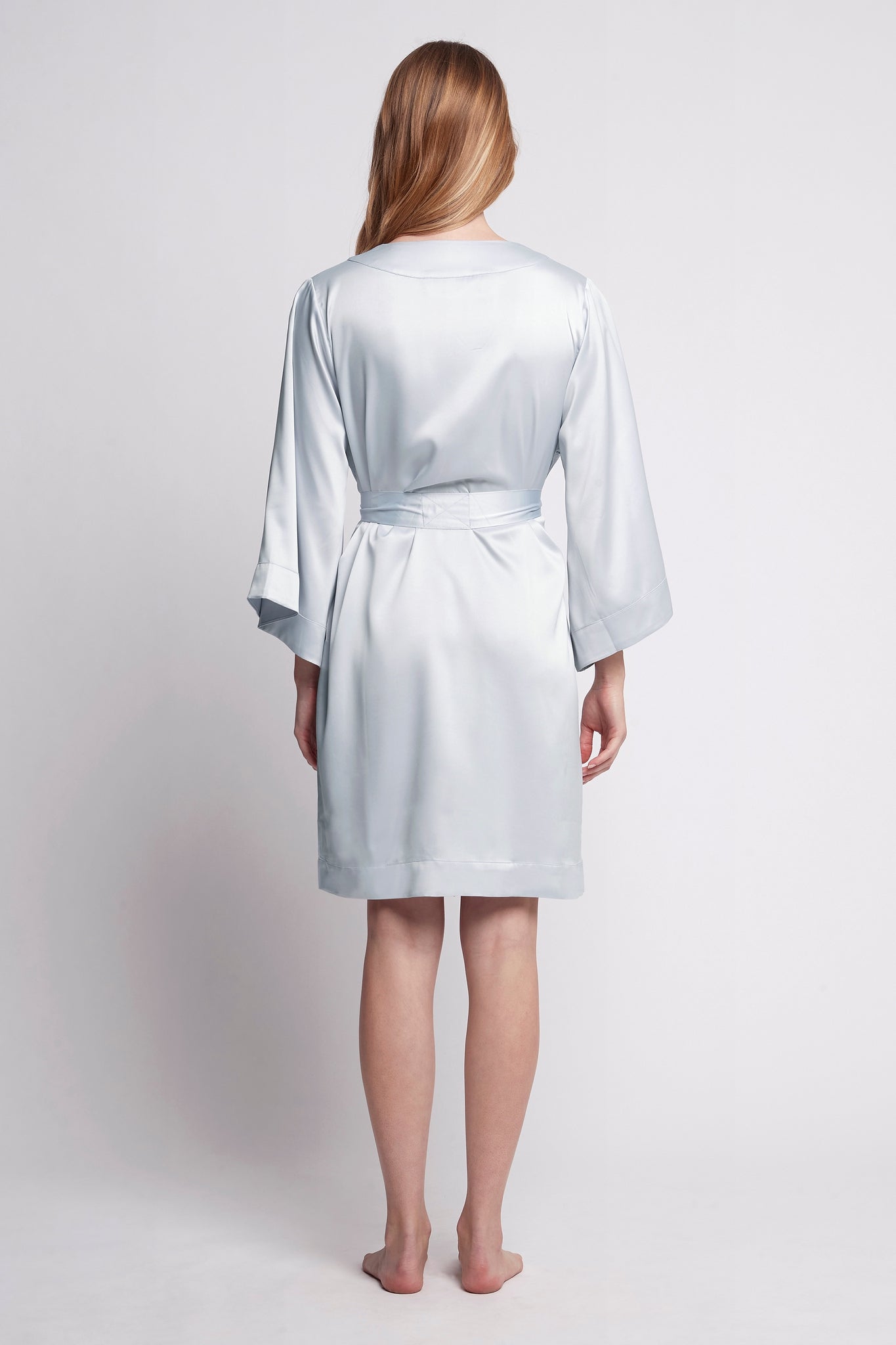 Jasmine Luxury Satin Personalised Robe Eggshell Blue | Homebodii