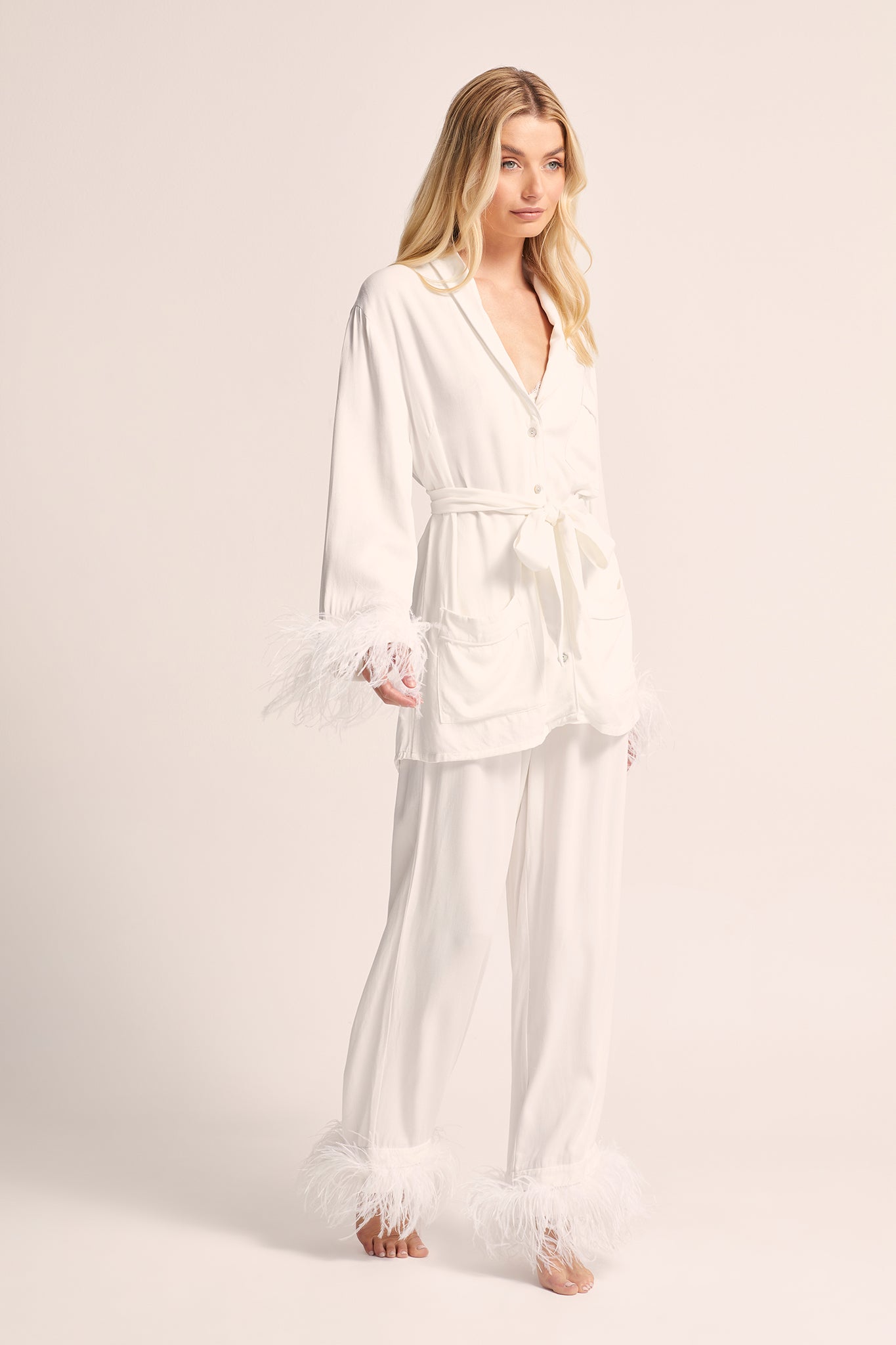 Emilie Tencel Detachable Feather personalised pyjamas in white