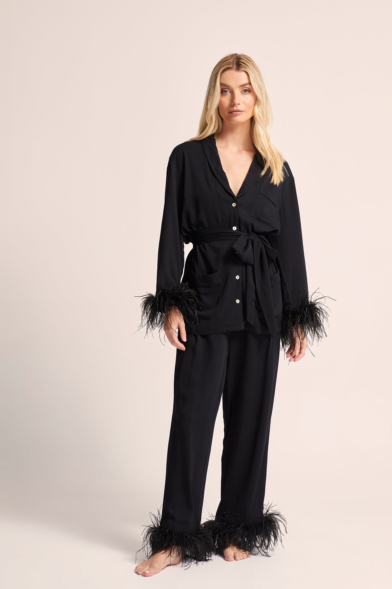Emilie Tencel Detachable Feather personalised pyjamas in Black