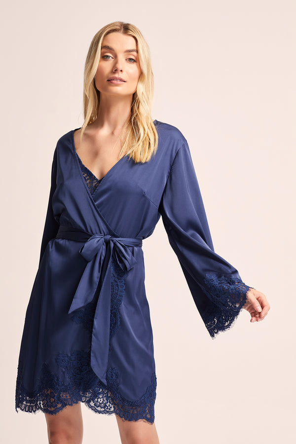 Sian Lace Robe - Navy