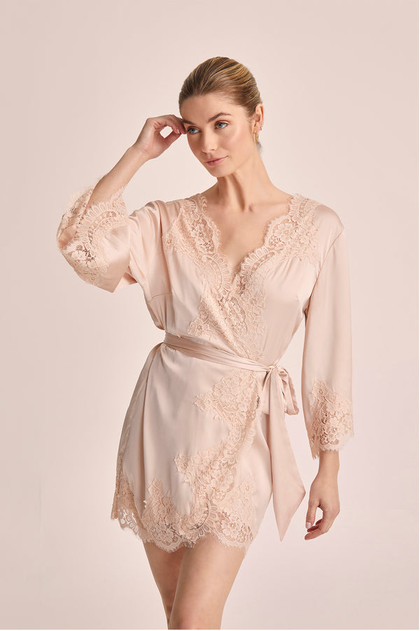 Sian Lace Mini Robe - Blush