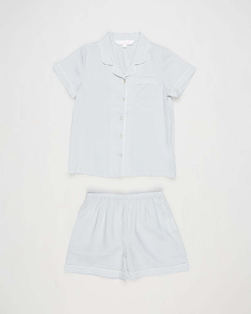 Eva Kids Short Tencel™ Personalised Pyjama Set  Eggshell Blue With White Piping | Homebodii