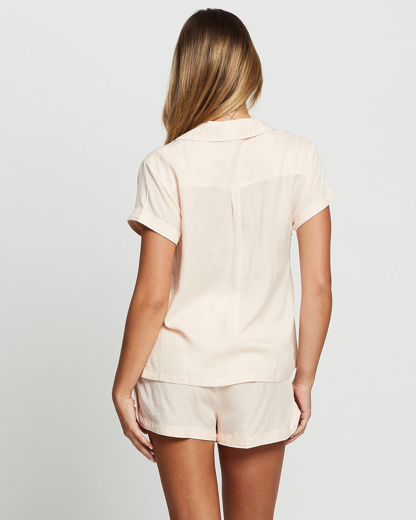 Eva Short Tencel Womens Pyjama Set - French Blush with white piping | Homebodii AU.