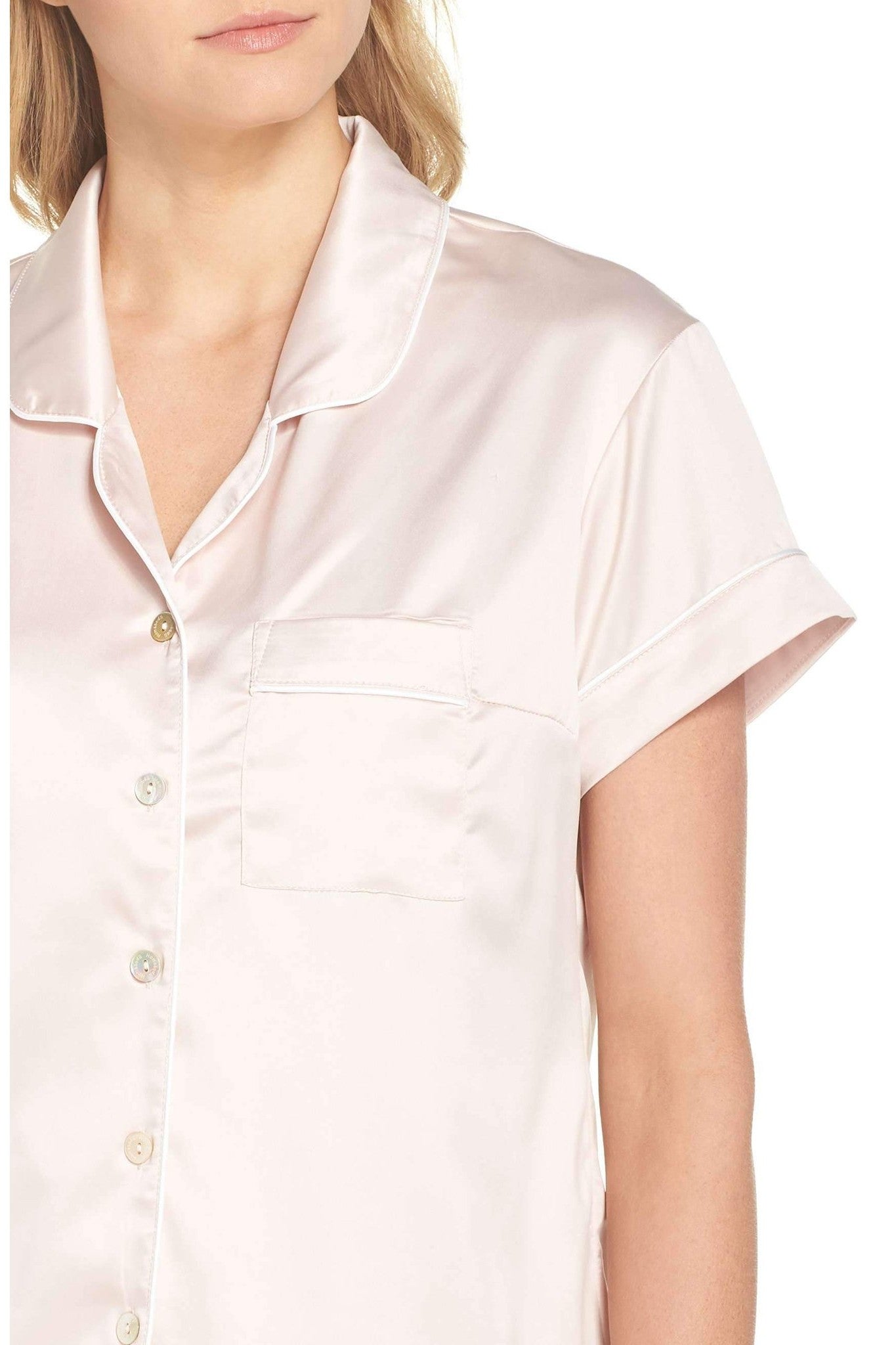 Grace Short Satin Personalised Pyjama set with  Blush With White Piping | Homebodii