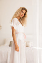 Farrah Long Lace Chiffon Bridal Robe | Homebodii
