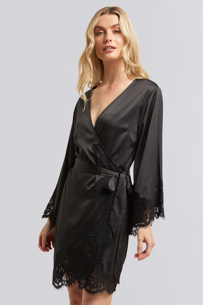 Sian Luxury Satin Personalised Robe Black | Homebodii