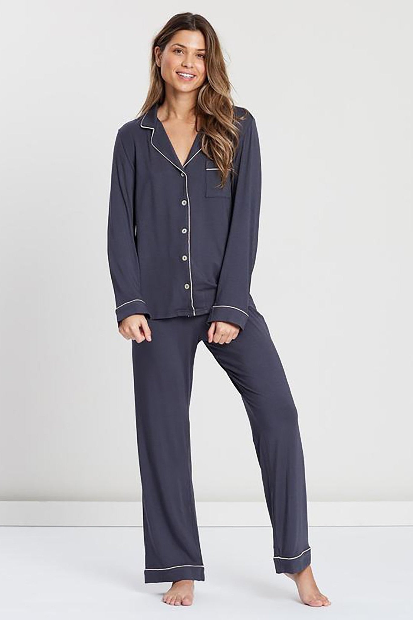 Petra Womens Tencel™ Modal Personalised Long Pyjama Set Charcoal with Blush | Homebodii