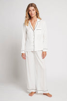 Eva Long Tencel™ Womens Personalised Pyjama Set  White With Black Piping | Homebodii
