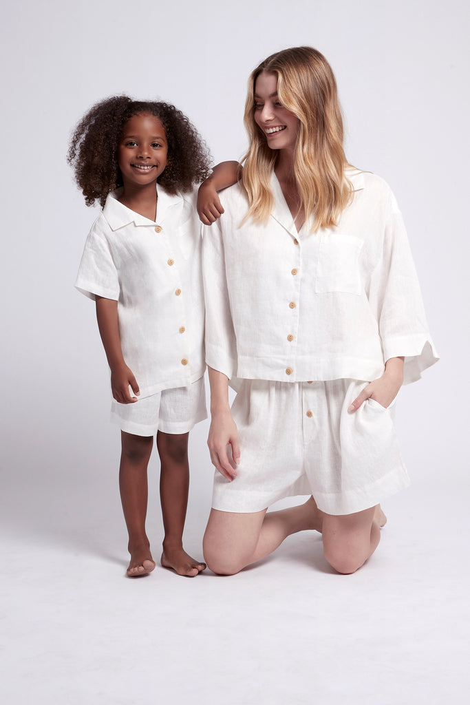 Linen Childrens Personalised  Pyjama Set  White | Homebodii