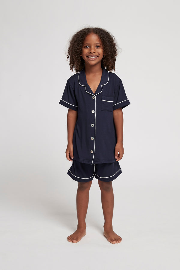 Petra Tencel™ Kids Pyjama Set - Navy with White Piping *Final Sale*