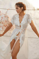 Farrah Long Lace Chiffon Bridal Robe | Homebodii