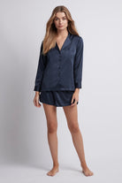 Toni Long Sleeve Satin Personalised Womens Pyjamas  Navy | Homebodii