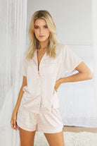 Toni Short Sleeve Personalised  Satin Womens Pyjamas  Blush | Homebodii