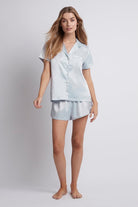 Toni Short Sleeve Personalised Satin Womens Pyjamas  Eggshell Blue | Homebodii