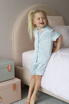 Grace Children Piping Satin Personalised Pyjama Set Eggshell Blue | Homebodii